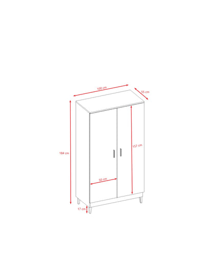 Kubi wardrobe dimensions diagram showing height, width and depth measurements