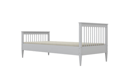 Gray finish Emilia kids bed angled view with slatted headboard and footboard
