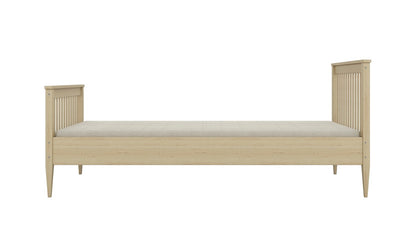 Natural wood Emilia kids bed side view with minimalist vertical slat design